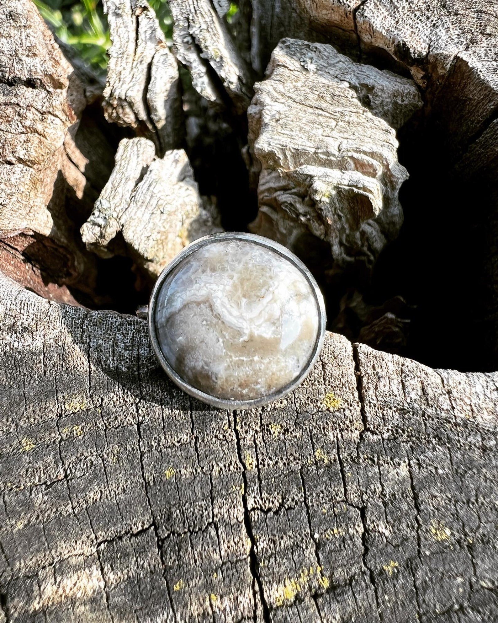 Agatized Petoskey Stone Handmade Ring Size 8