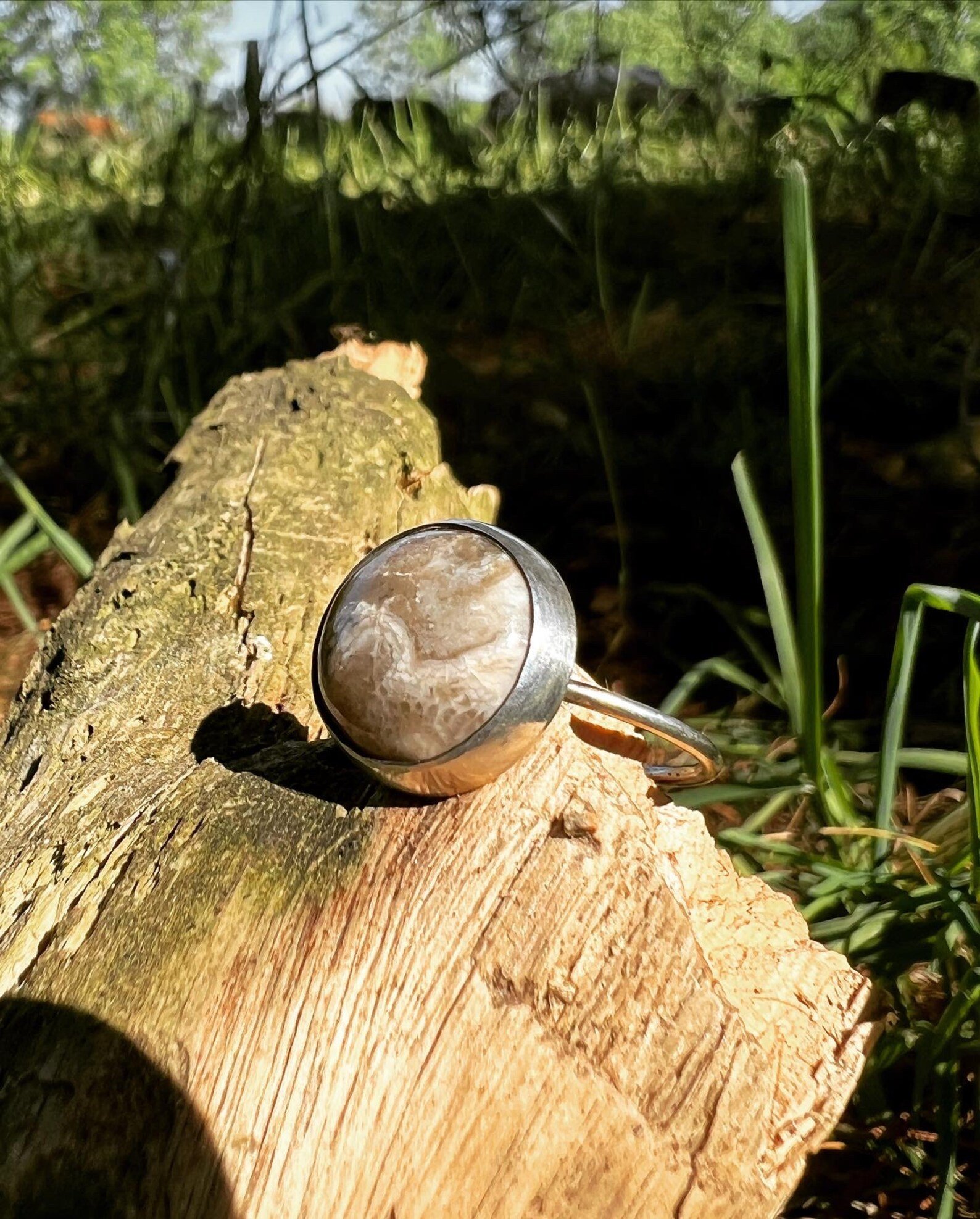 Agatized Petoskey Stone Handmade Ring - Size 8