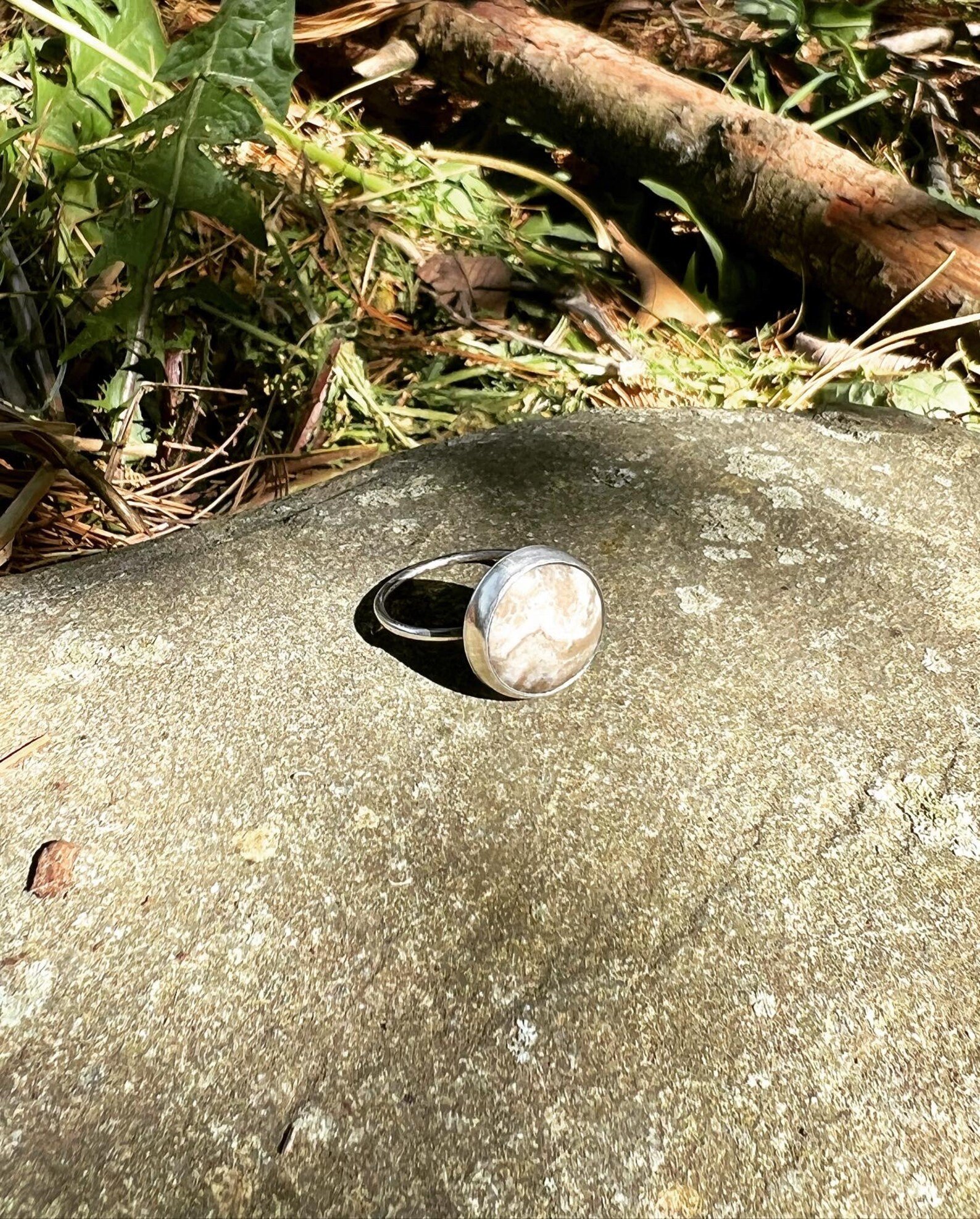 Agatized Petoskey Stone Handmade Ring - Size 8