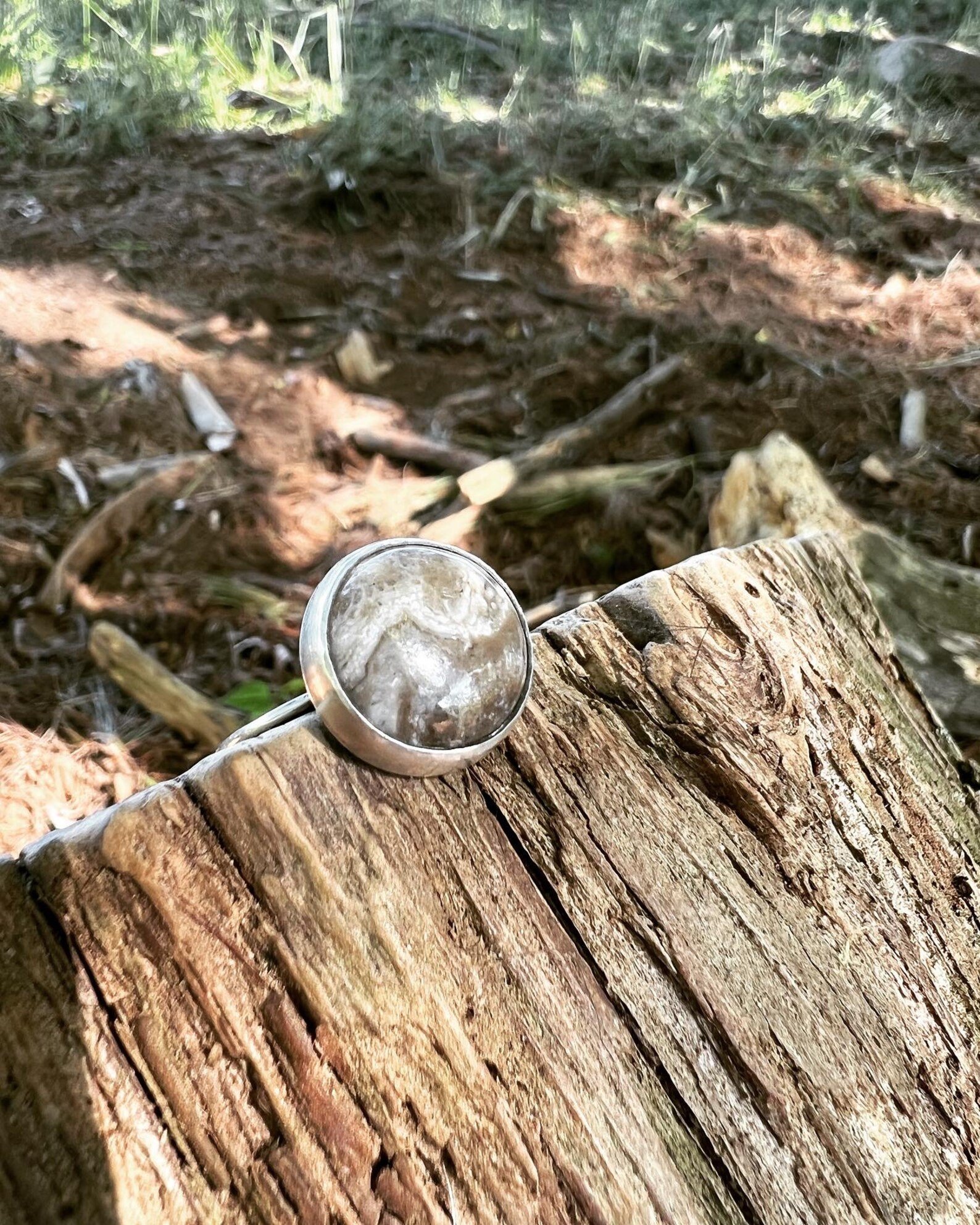Agatized Petoskey Stone Handmade Ring - Size 8