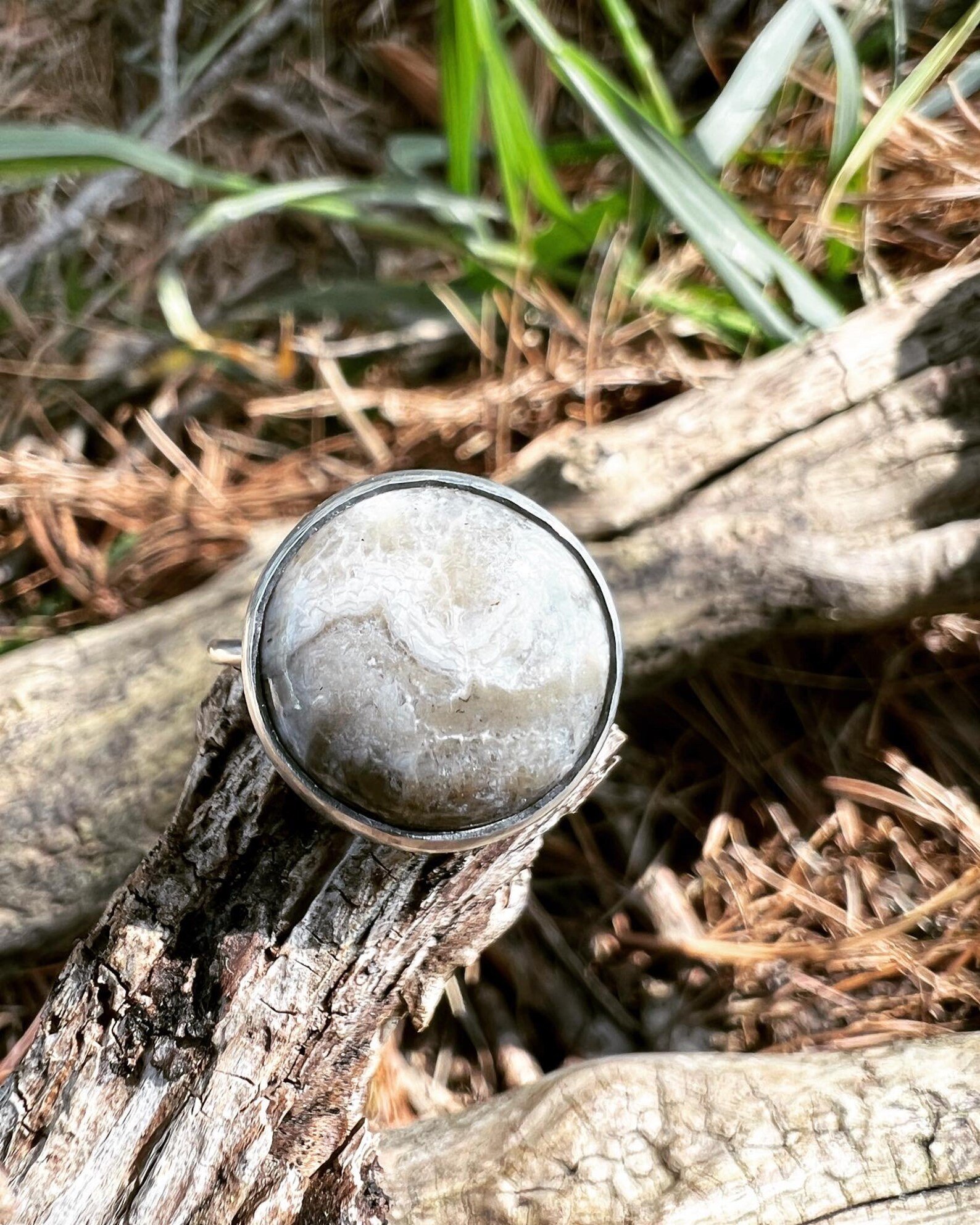 Agatized Petoskey Stone Handmade Ring - Size 8