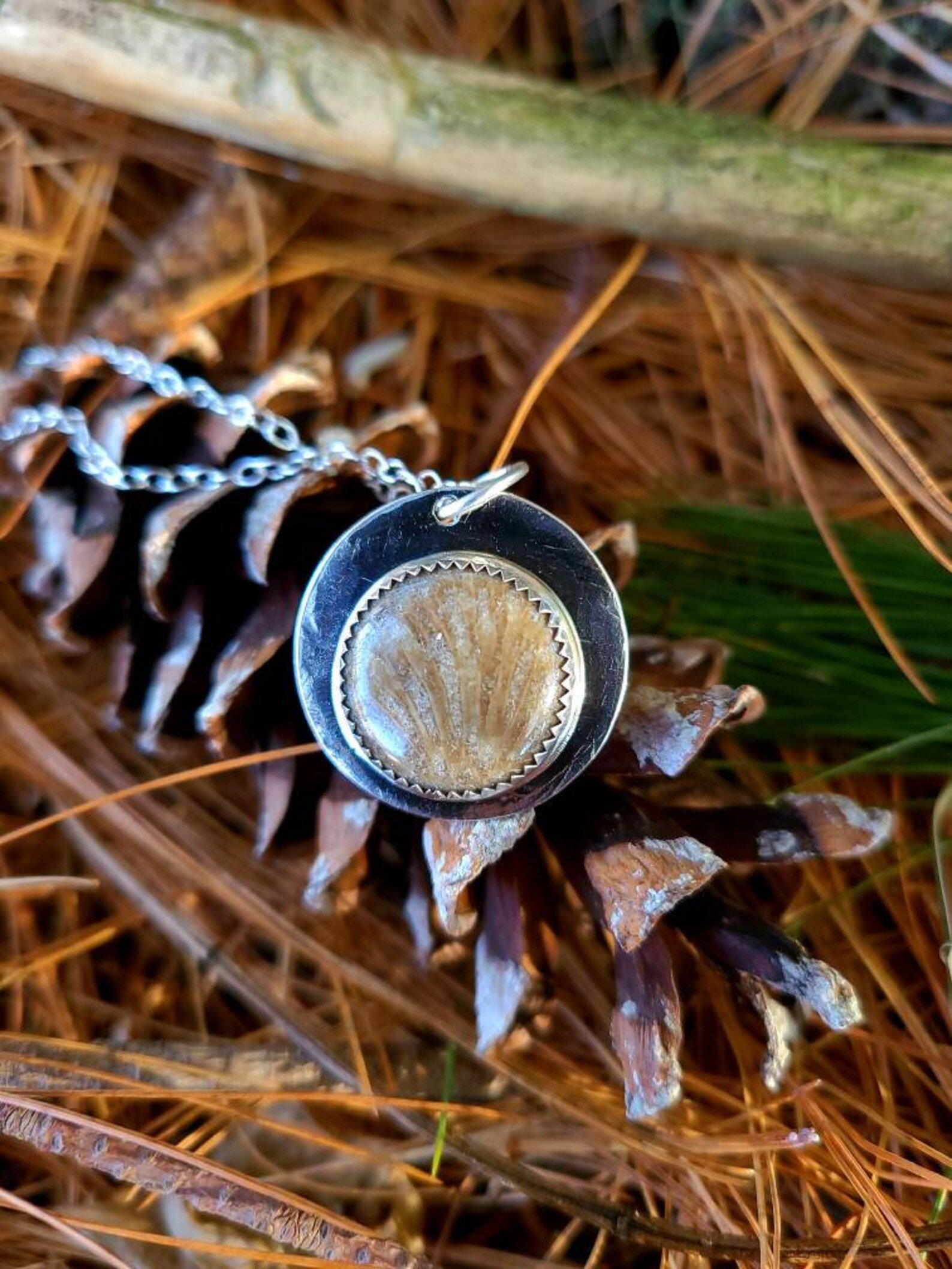 Charlevoix Favosite Stone Long Handmade Pendant Necklace