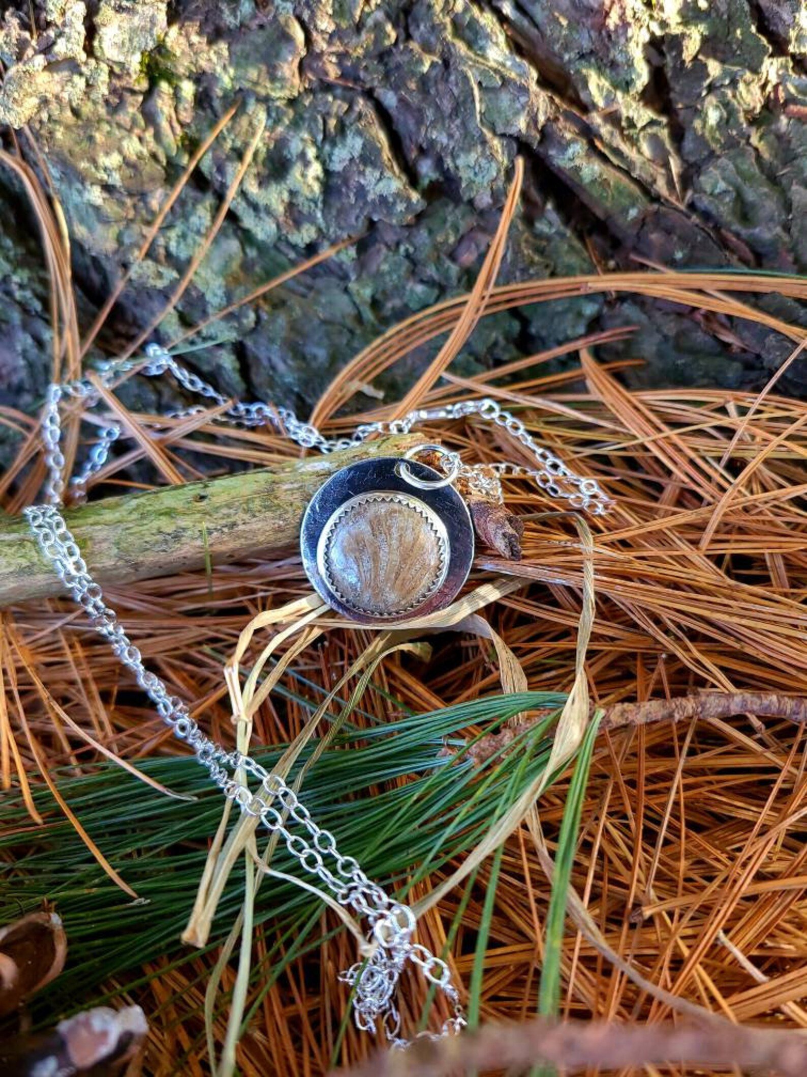 Charlevoix Favosite Stone Long Handmade Pendant Necklace