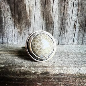 Charlevoix Stone Silver & Gold Handmade Ring - Size 6.25