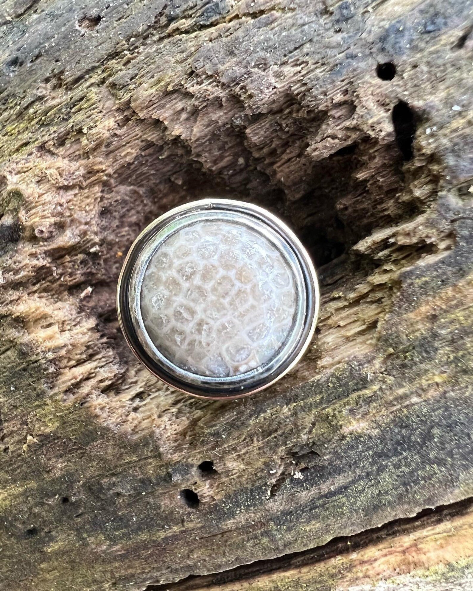 Charlevoix Stone Silver & Gold Handmade Ring - Size 6.25