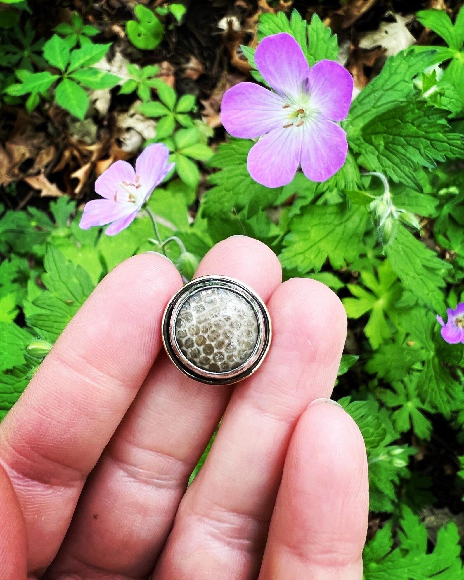 Charlevoix Stone Silver & Gold Handmade Ring - Size 6.25