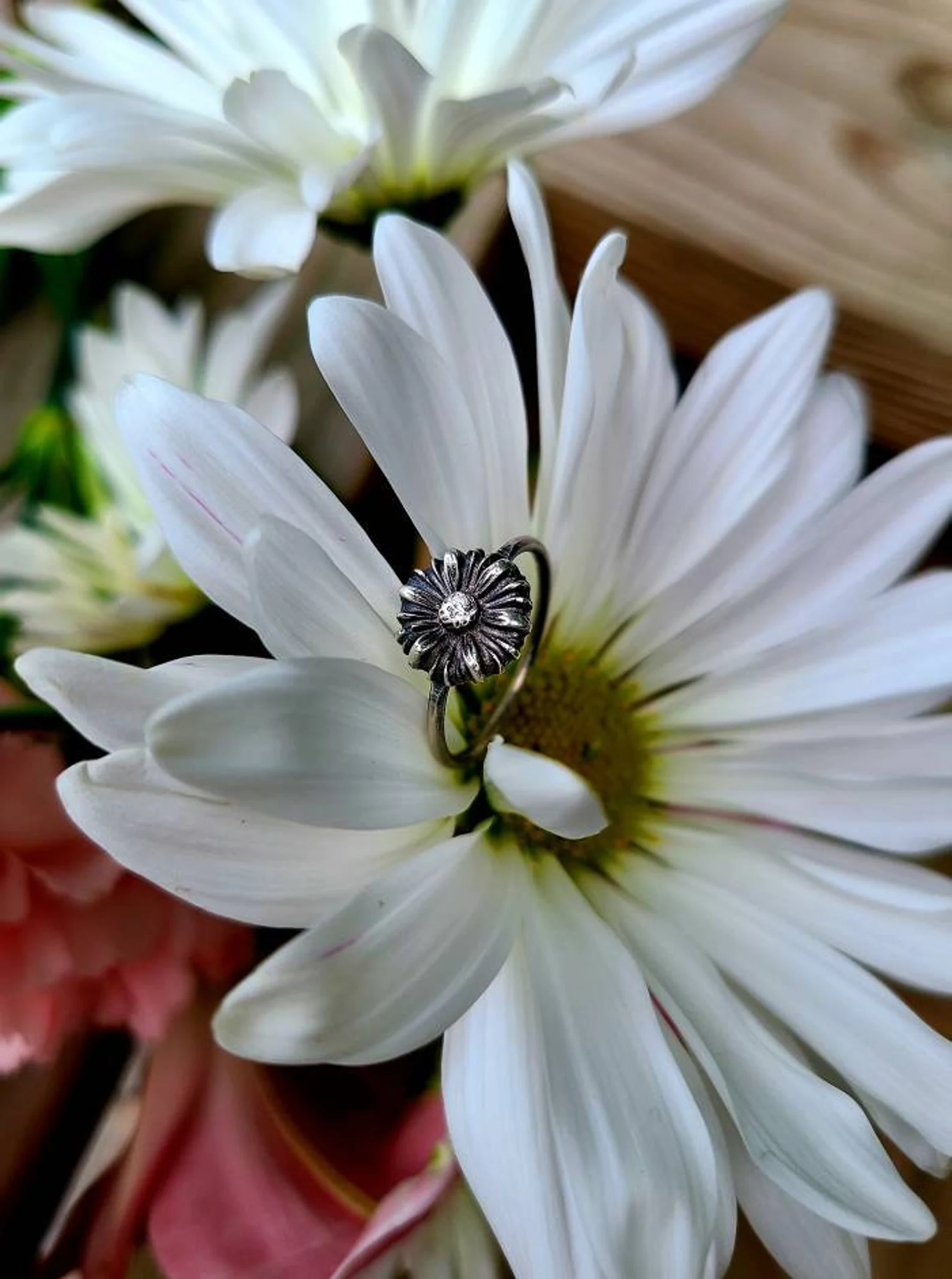 Daisy Silver Flower Handmade Ring - Size 6.25