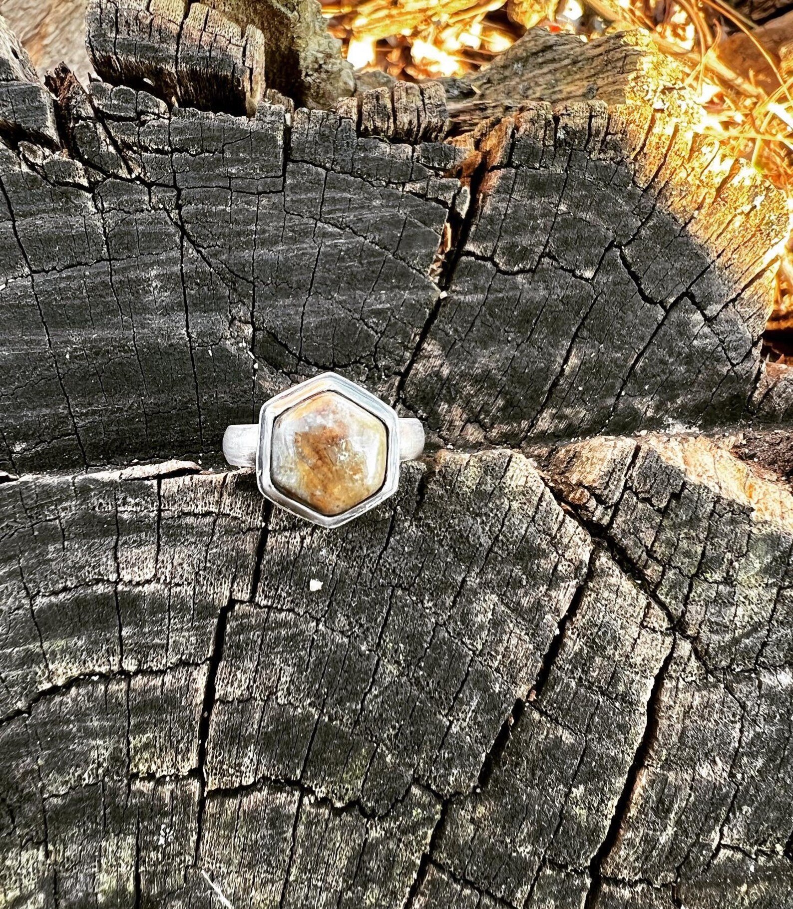 Hexagon Chrysocolla Stone Handmade Ring - Size 8