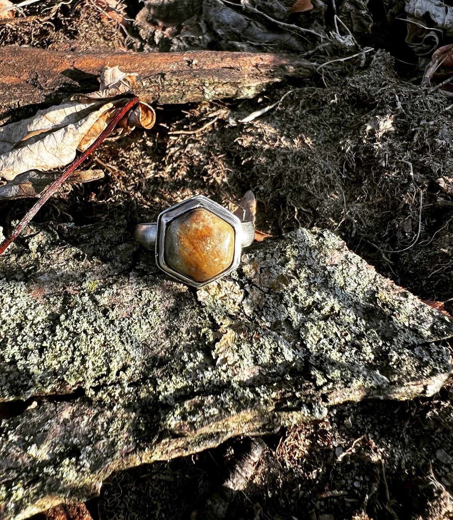 Hexagon Chrysocolla Stone Handmade Ring - Size 8
