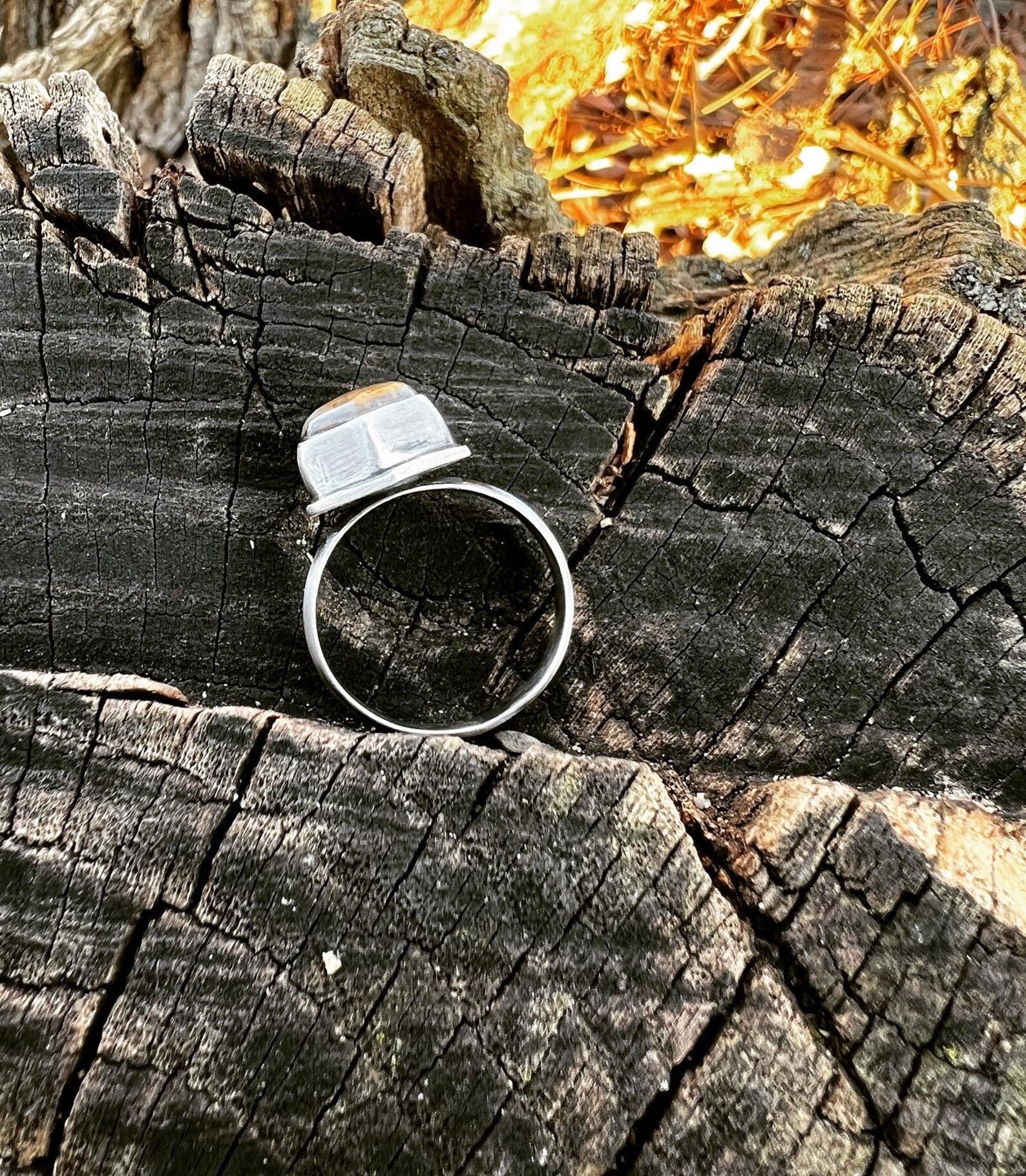 Hexagon Chrysocolla Stone Handmade Ring - Size 8