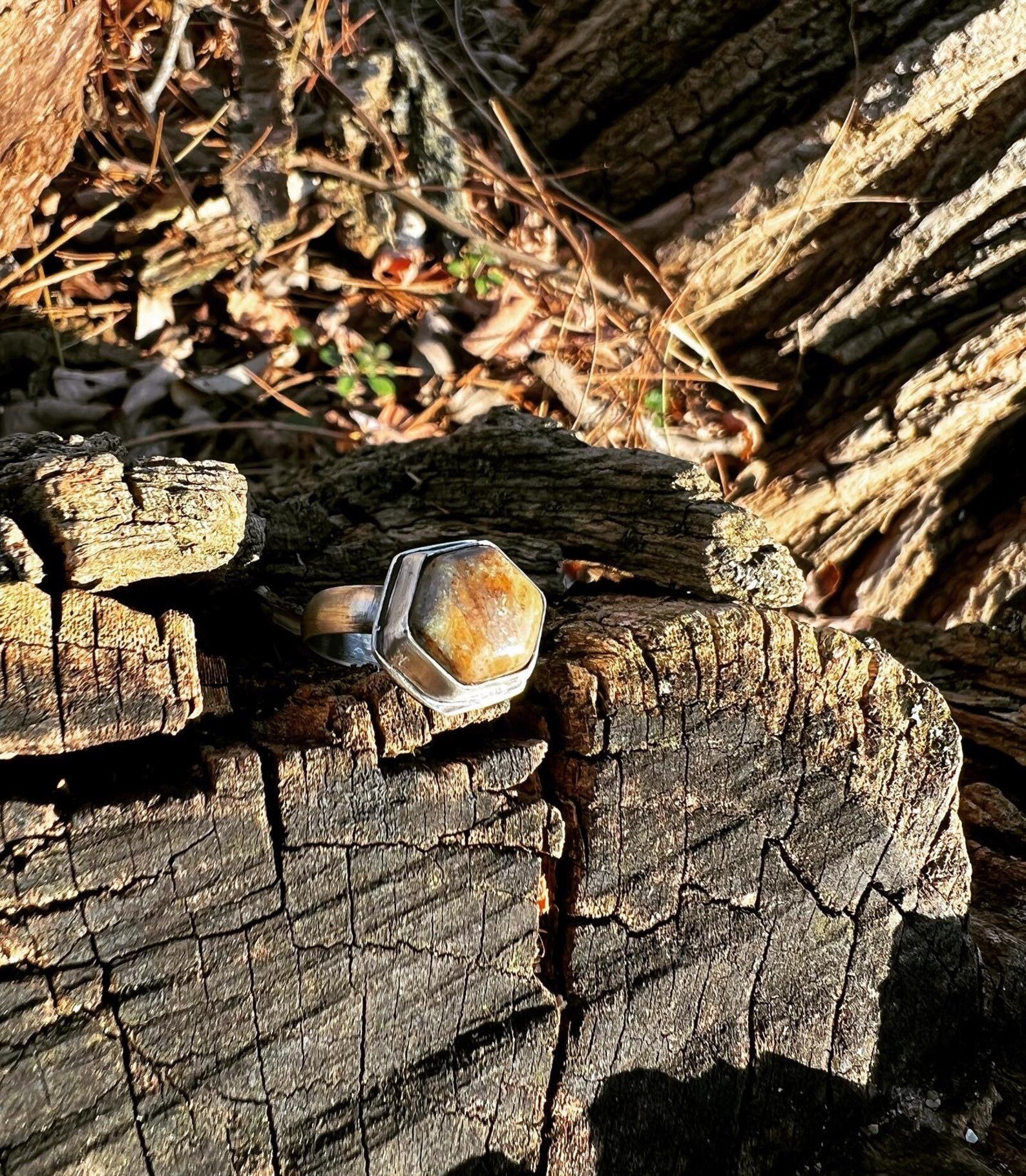 Hexagon Chrysocolla Stone Handmade Ring - Size 8