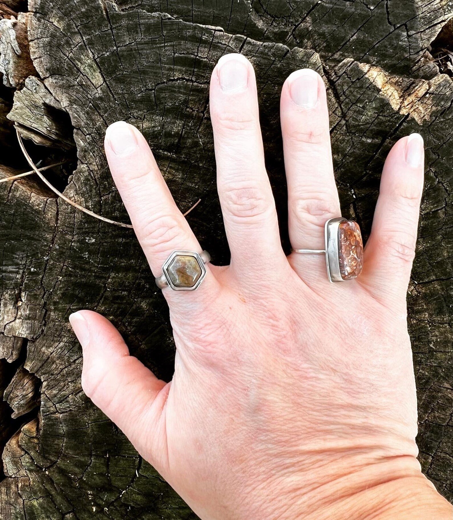 Hexagon Chrysocolla Stone Handmade Ring - Size 8