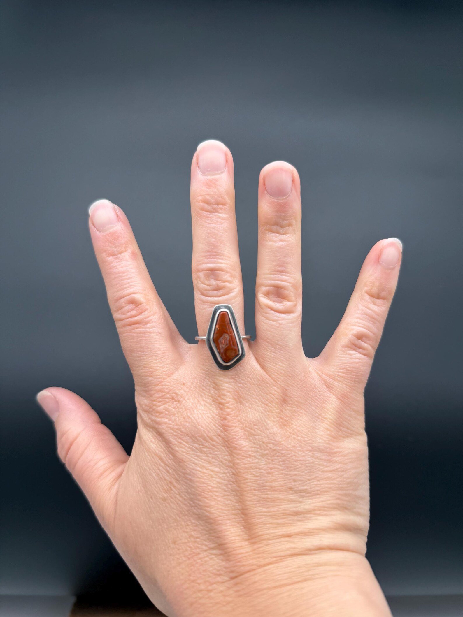 Lake Superior Agate Silver Handmade Ring - Size 7.25