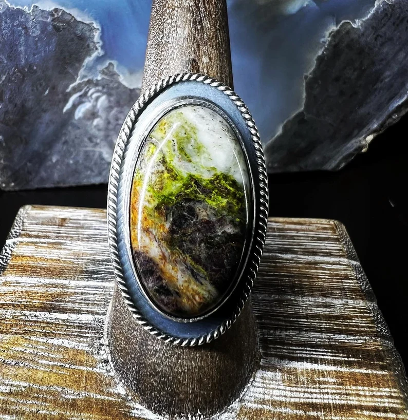 Michigan Oval Stone Statement Handmade Ring - Size 8