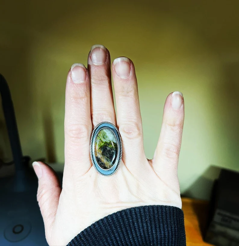 Michigan Oval Stone Statement Handmade Ring - Size 8