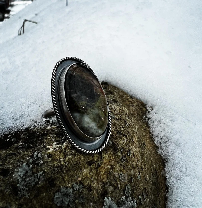 Michigan Oval Stone Statement Handmade Ring - Size 8