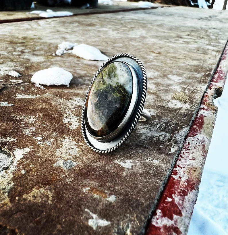 Michigan Oval Stone Statement Handmade Ring - Size 8