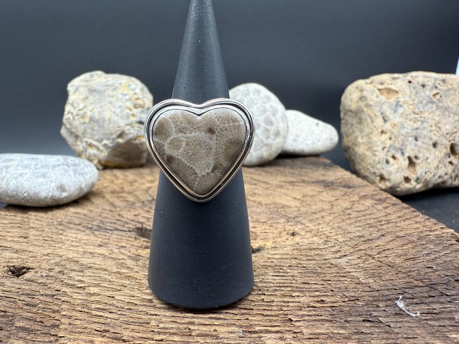 Petoskey Stone Heart Ring - Size 7.25