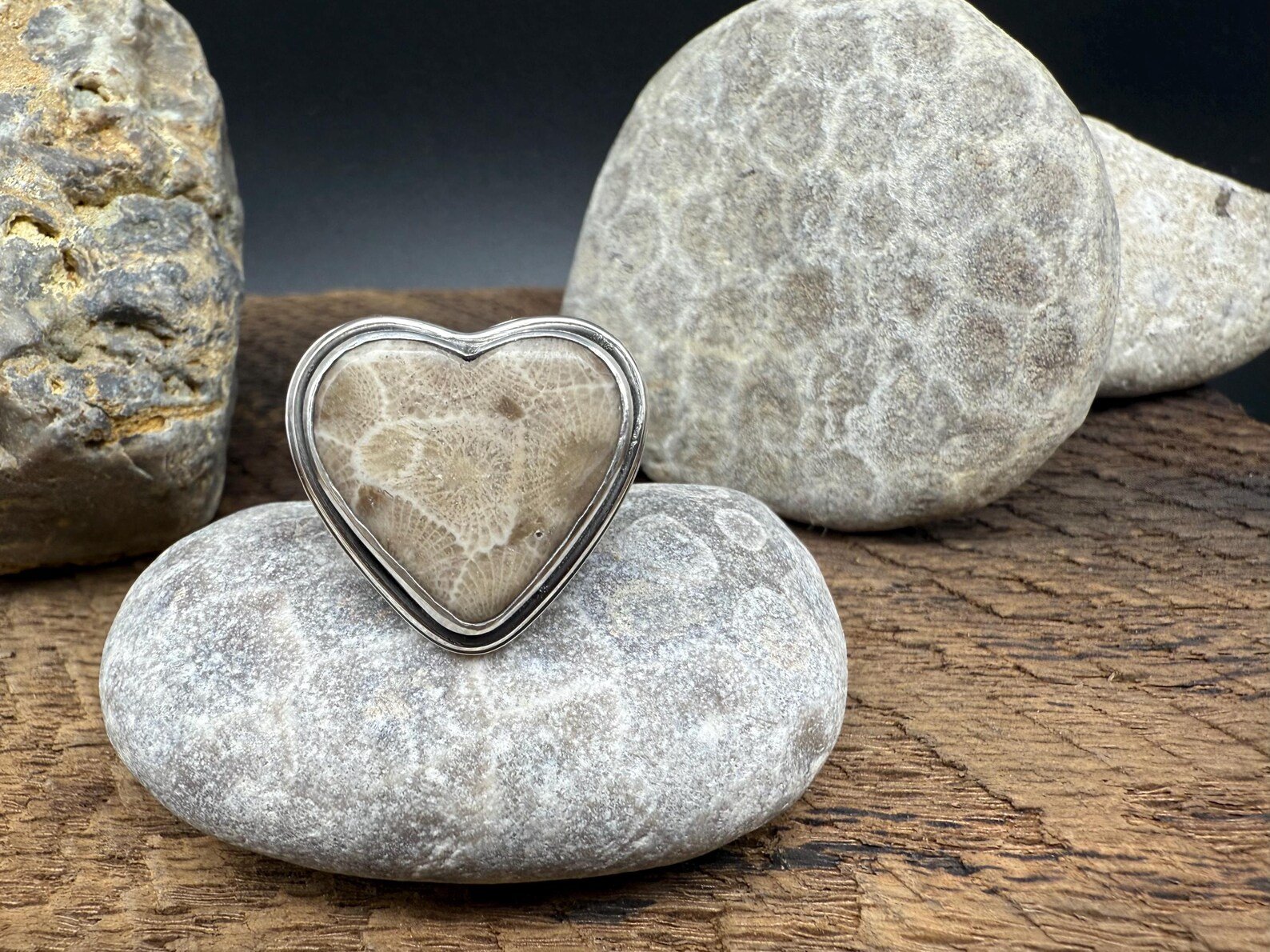 Petoskey Stone Heart Handmade Ring - Size 7.25