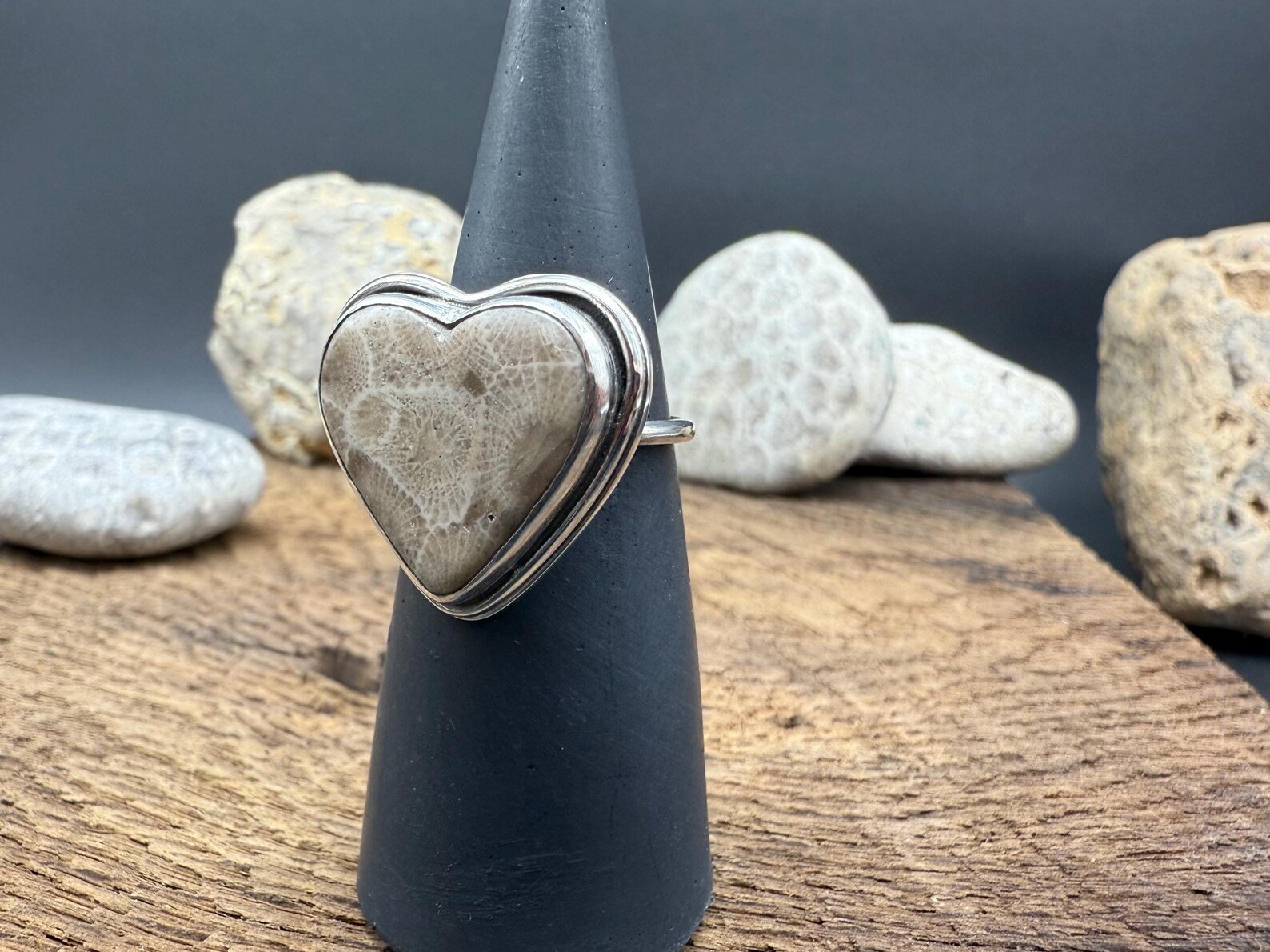 Petoskey Stone Heart Handmade Ring - Size 7.25