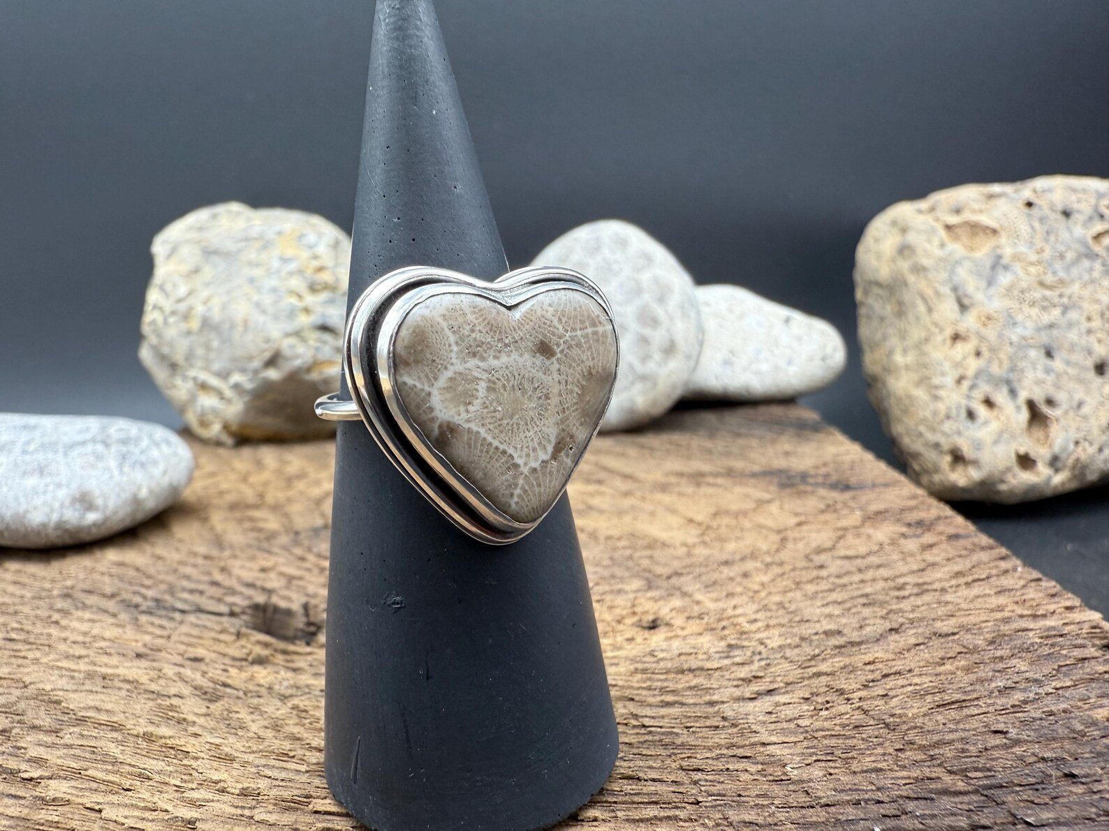 Petoskey Stone Heart Handmade Ring - Size 7.25