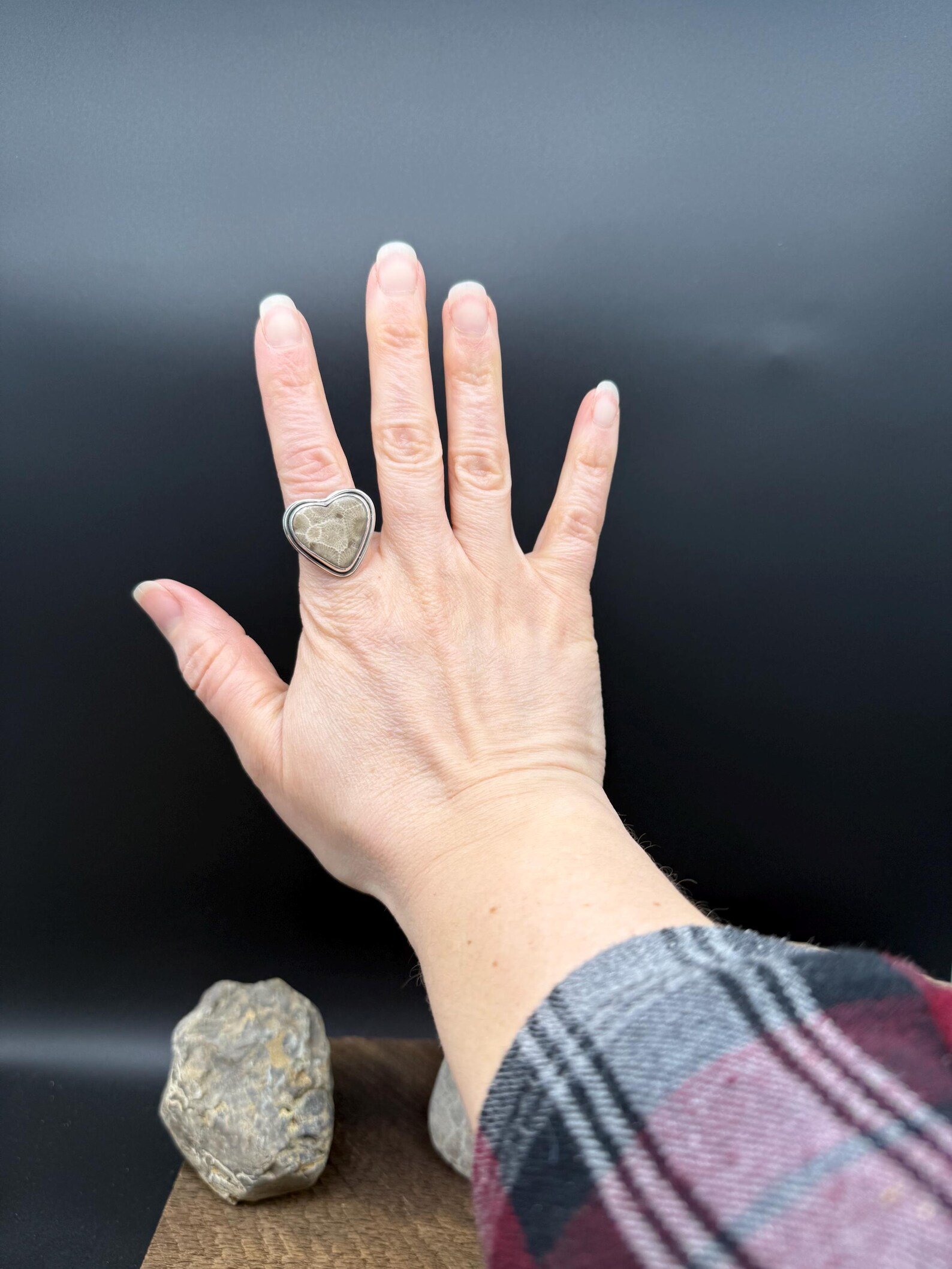 Petoskey Stone Heart Handmade Ring - Size 7.25