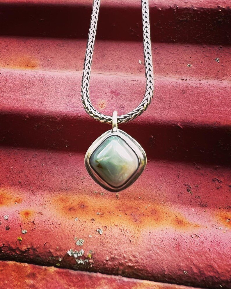 Prehnite Diamond Shape Handmade Pendant Necklace