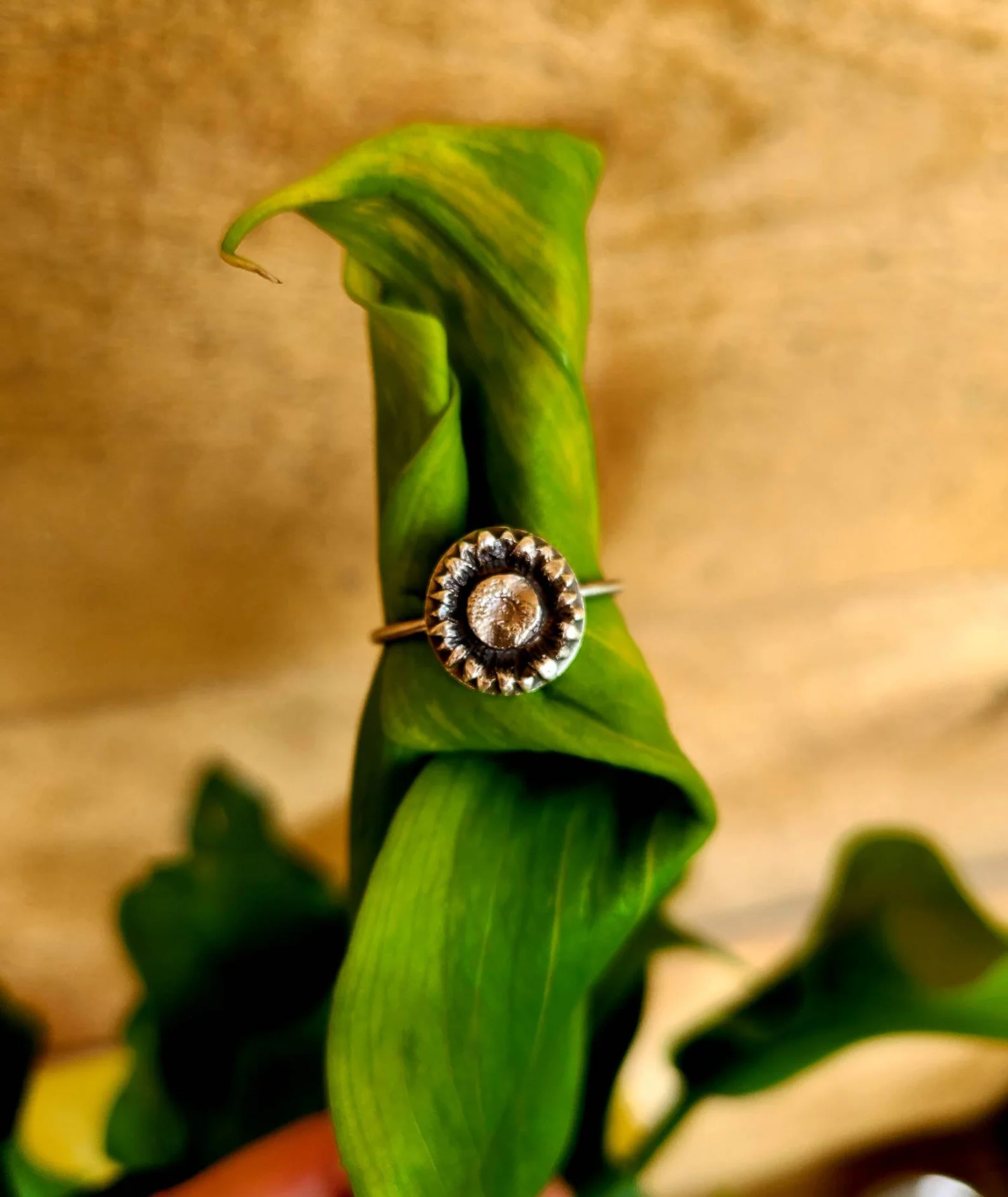 Sunflower Sterling Silver Handmade Ring - Size 9.5