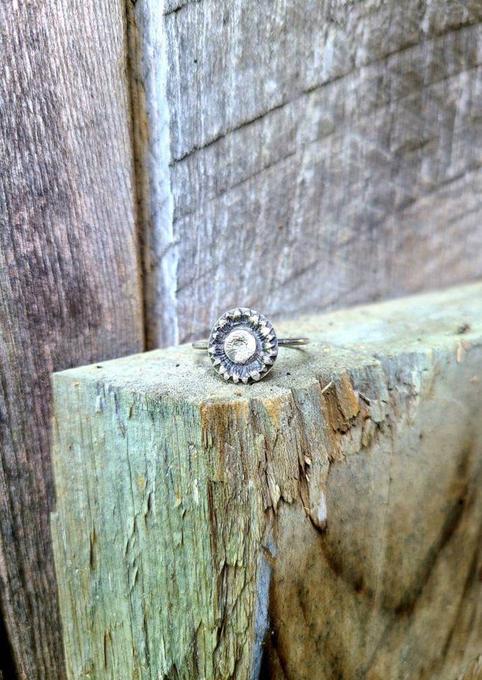 Sunflower Sterling Silver Handmade Ring - Size 9.5