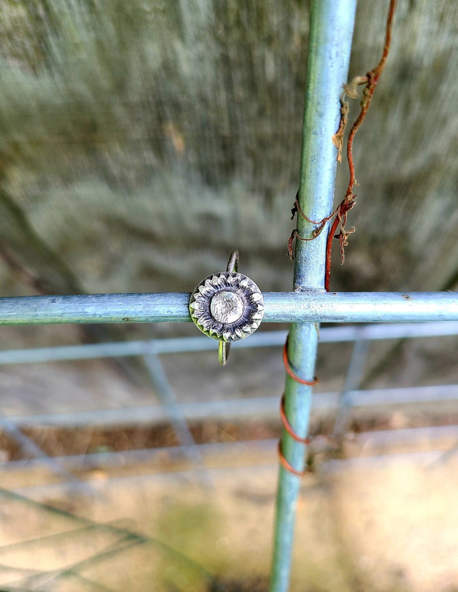Sunflower Sterling Silver Handmade Ring - Size 9.5