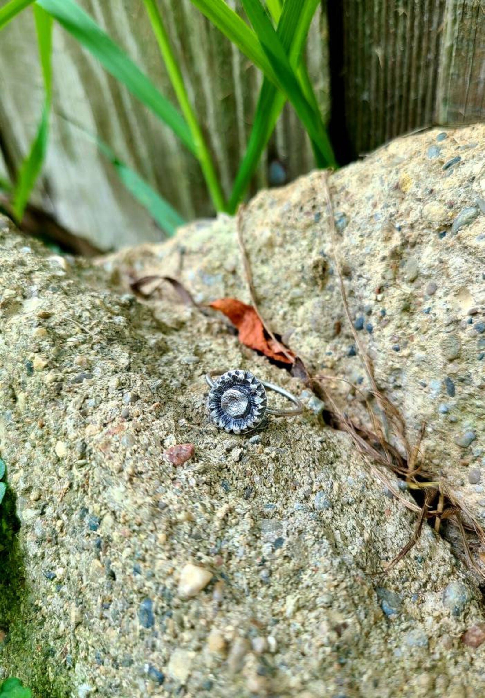 Sunflower Sterling Silver Handmade Ring - Size 9.5