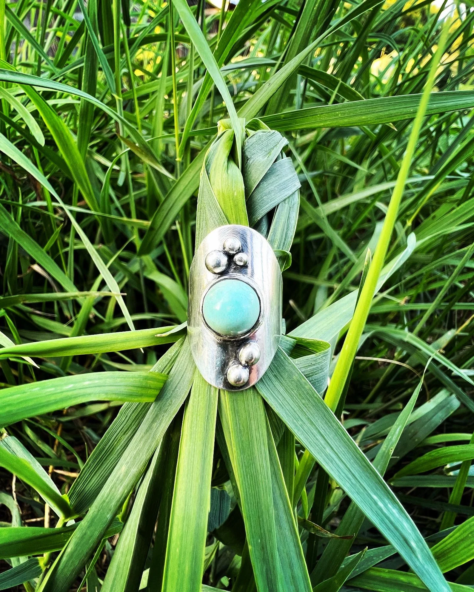 Turquoise Silver Saddle Handmade Ring - Size 4.25