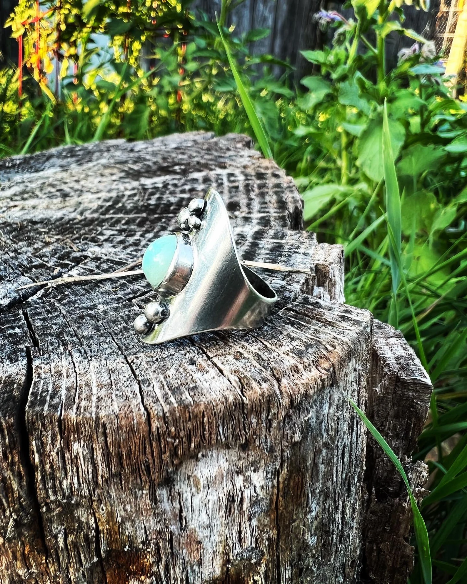 Turquoise Silver Saddle Handmade Ring - Size 4.25