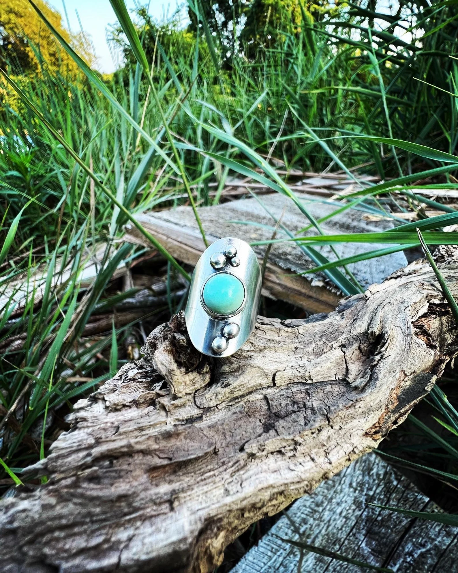 Turquoise Silver Saddle Handmade Ring - Size 4.25