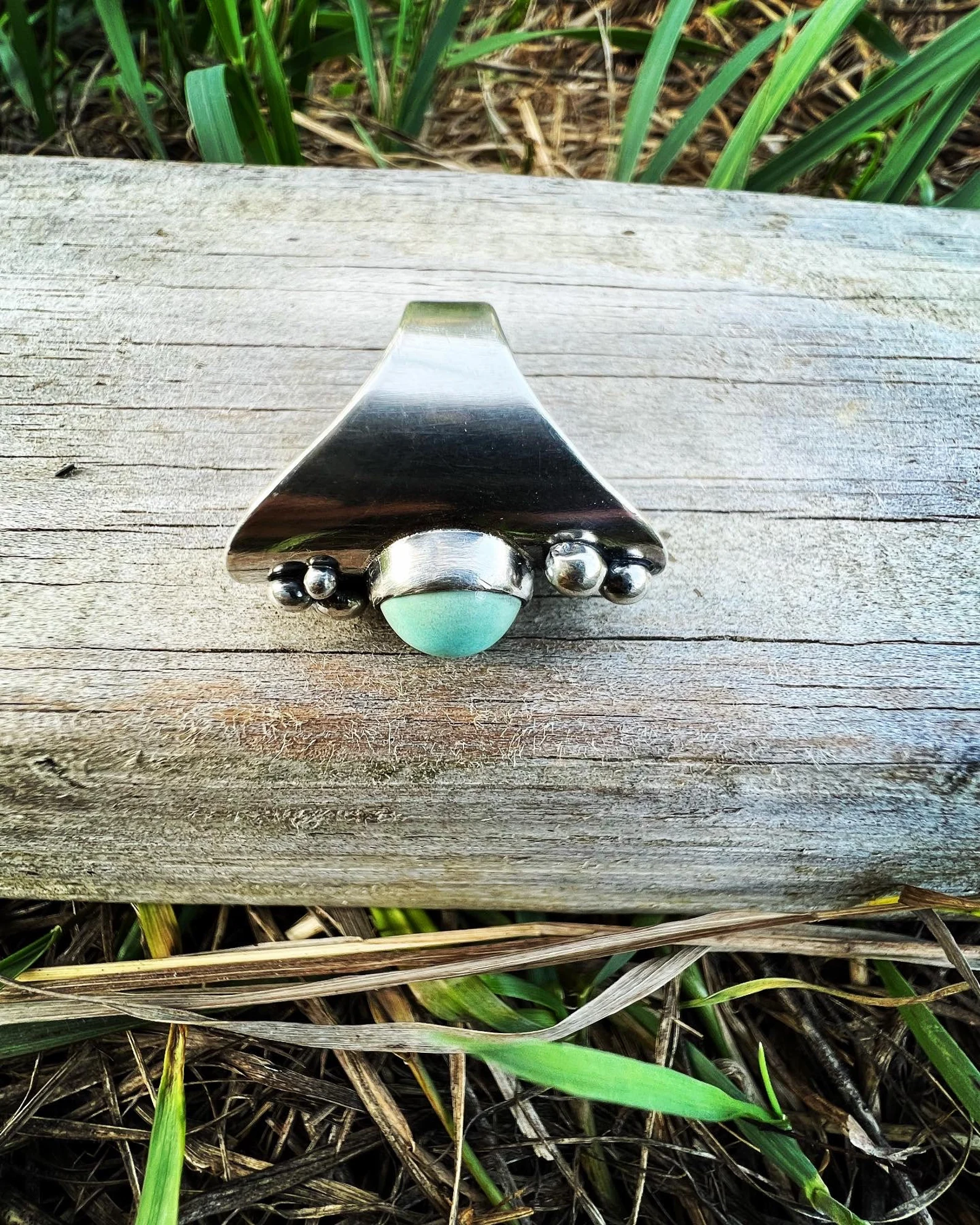 Turquoise Silver Saddle Handmade Ring - Size 4.25