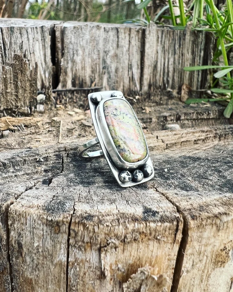 Unakite Rectangle Ring - Size 8.25