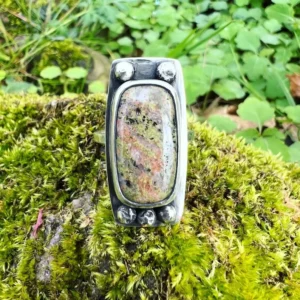 Unakite Rectangle Handmade Ring - Size 8.25