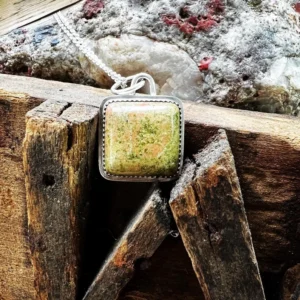 Unakite Stone Square Pendant Handmade Necklace