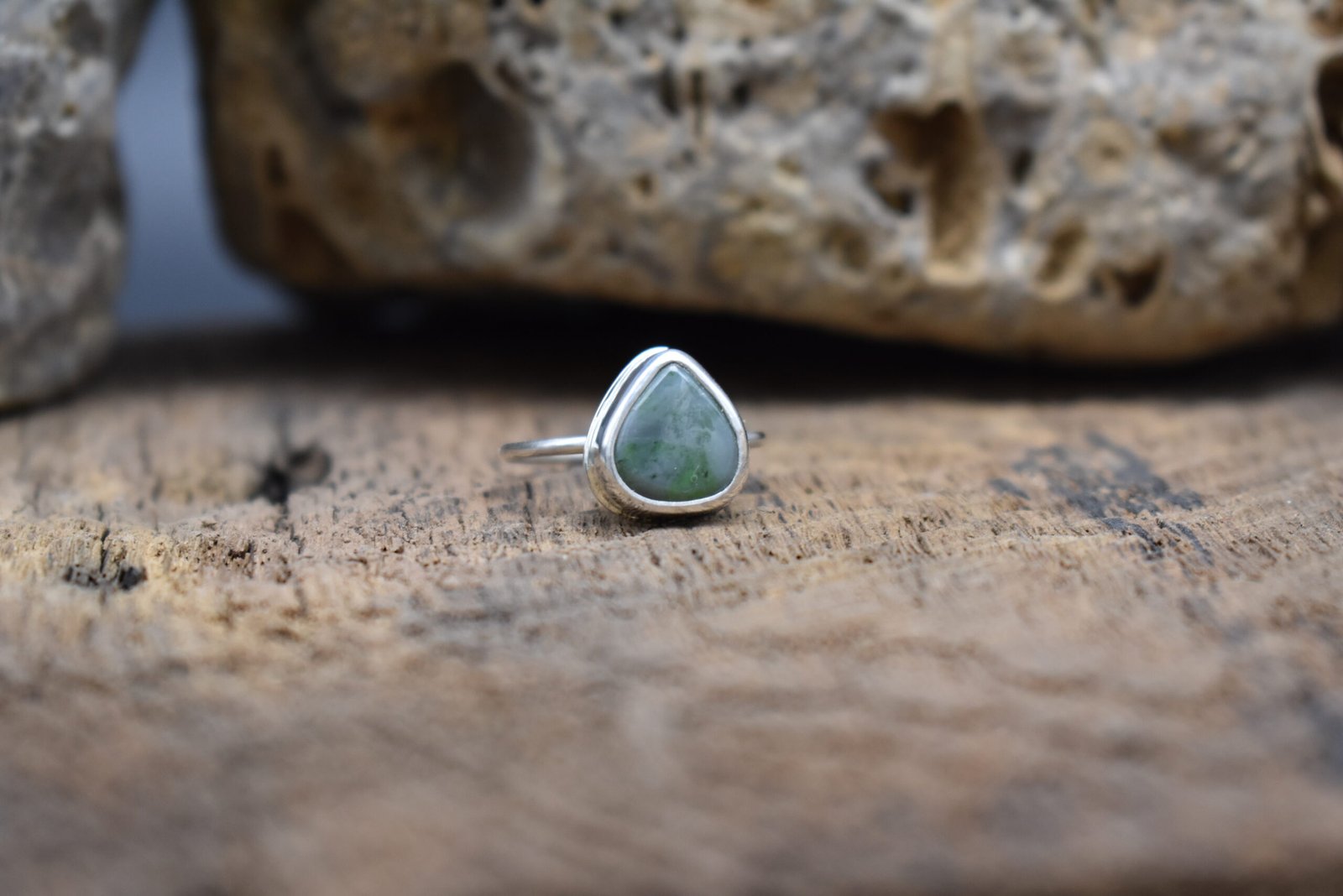 Alaska Jade Teardrop Ring Handcrafted Size 6