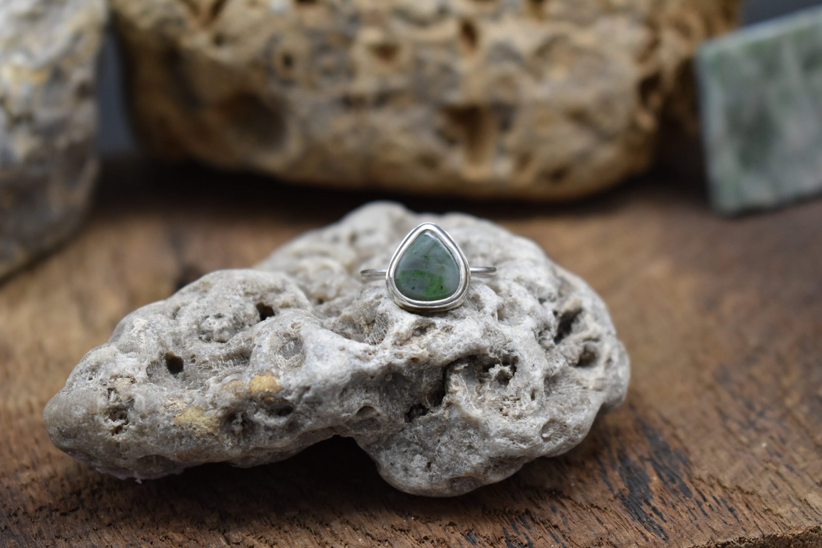 Alaska Jade Teardrop Shape Ring Sterling Silver Size 6