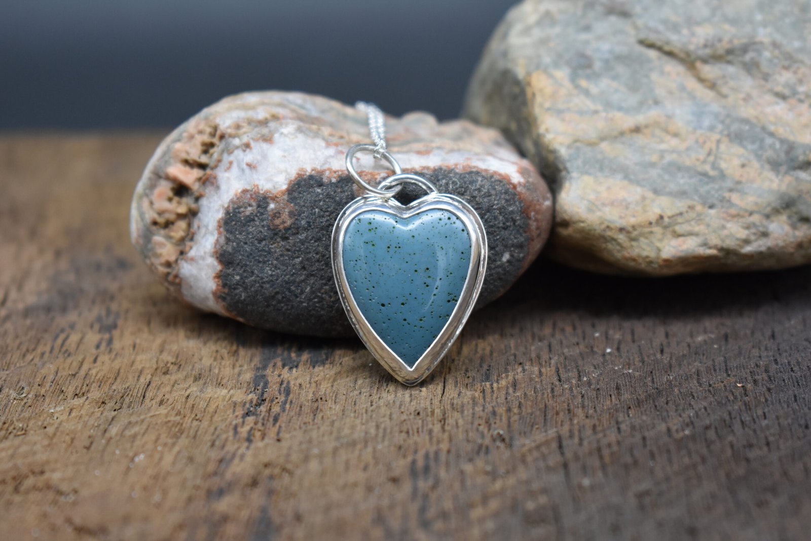 Leland Blue Stone Heart Necklace Silver Adjustable