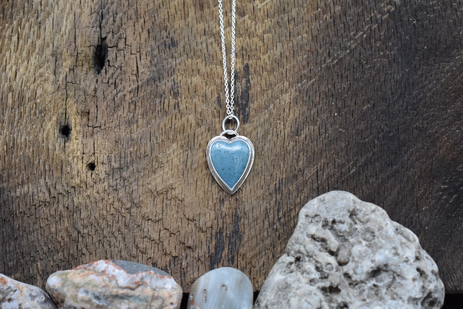 Leland Blue Stone Heart Shaped Handmade Pendant Necklace Silver