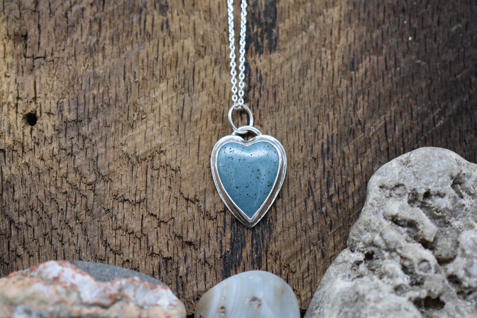 Leland Blue Stone Heart Shaped Handmade Pendant Necklace Silver