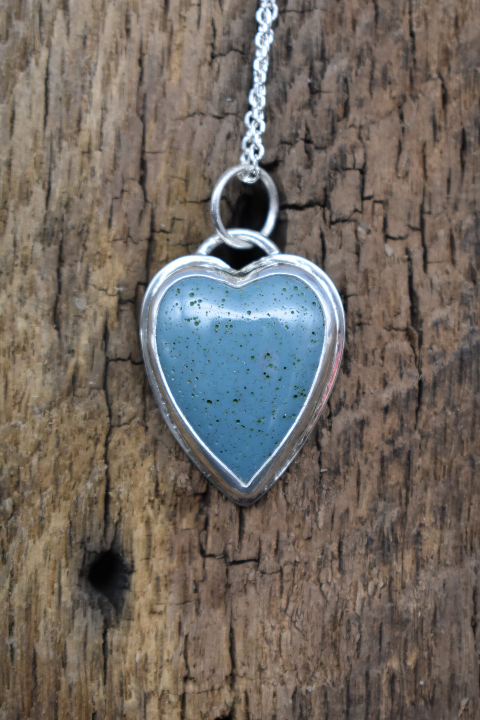 Leland Blue Stone Heart Shaped Handmade Pendant Necklace Silver