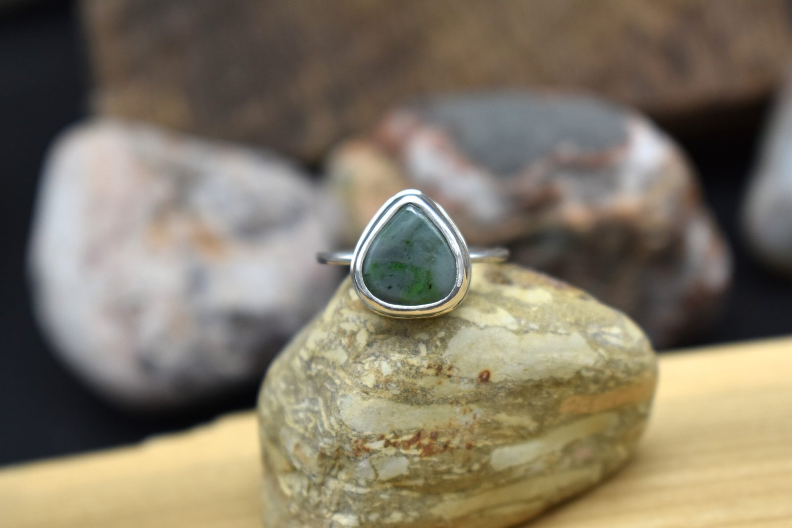 Alaska Jade Teardrop Shape Ring Sterling Silver Size 6