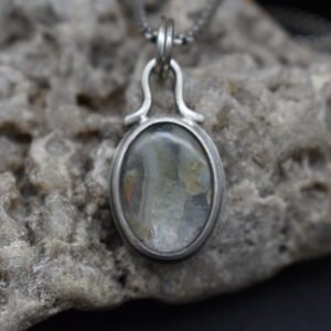 Green and quartz Lake Superior agate necklace on an 18 inch sterling silver chain oval shaped pendant