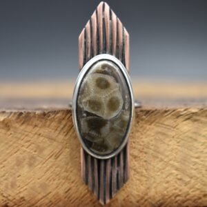 Oval Petoskey Stone Statement Ring Size 7.5 set in Sterling Silver and Copper