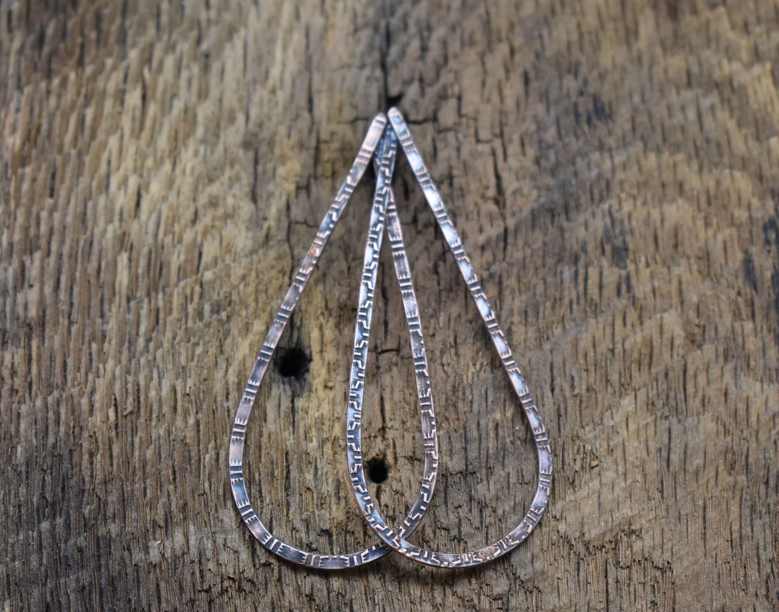 Copper Teardrop Stamped Handmade Earrings Lightweight
