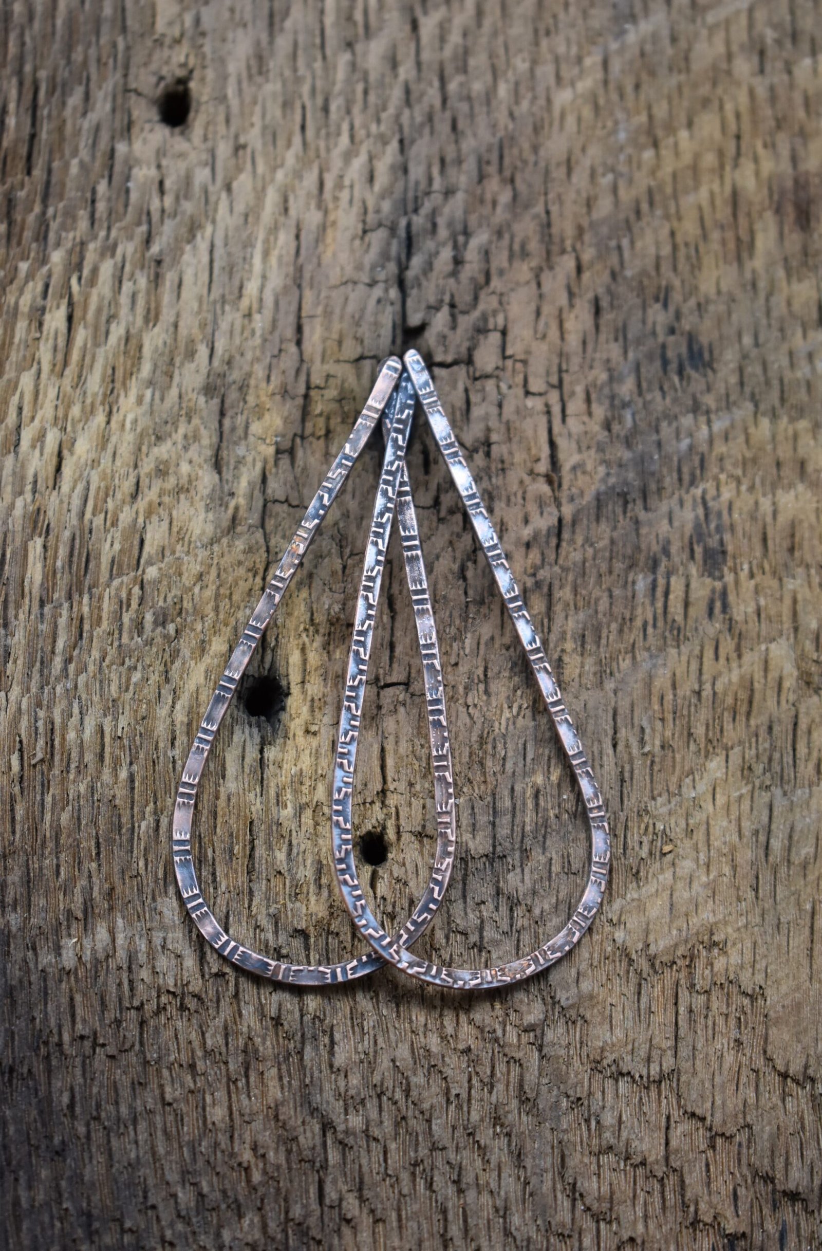 Copper Teardrop Stamped Handmade Earrings Lightweight