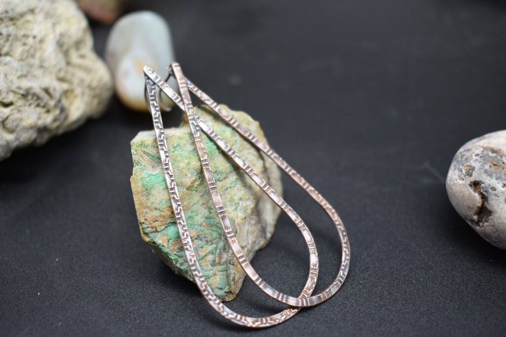 Copper Teardrop Stamped Handmade Earrings Lightweight